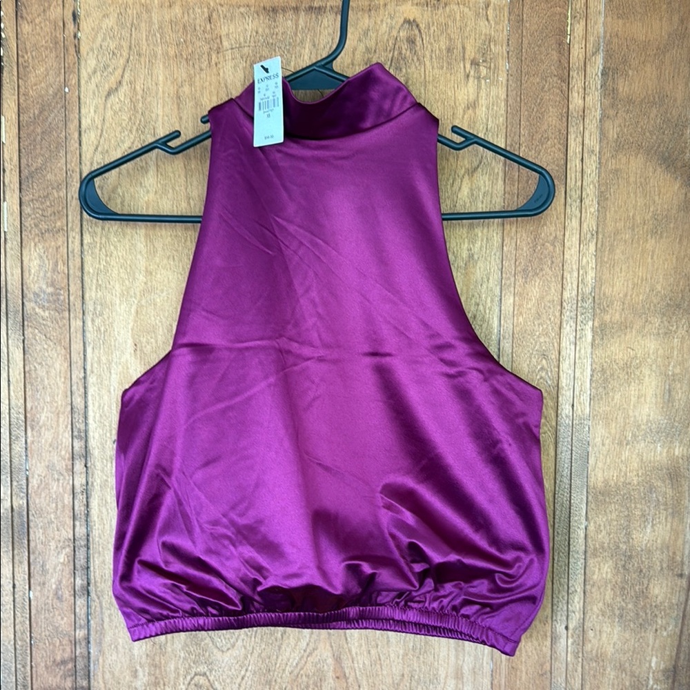Express Satin Halter Top in Rich Purple